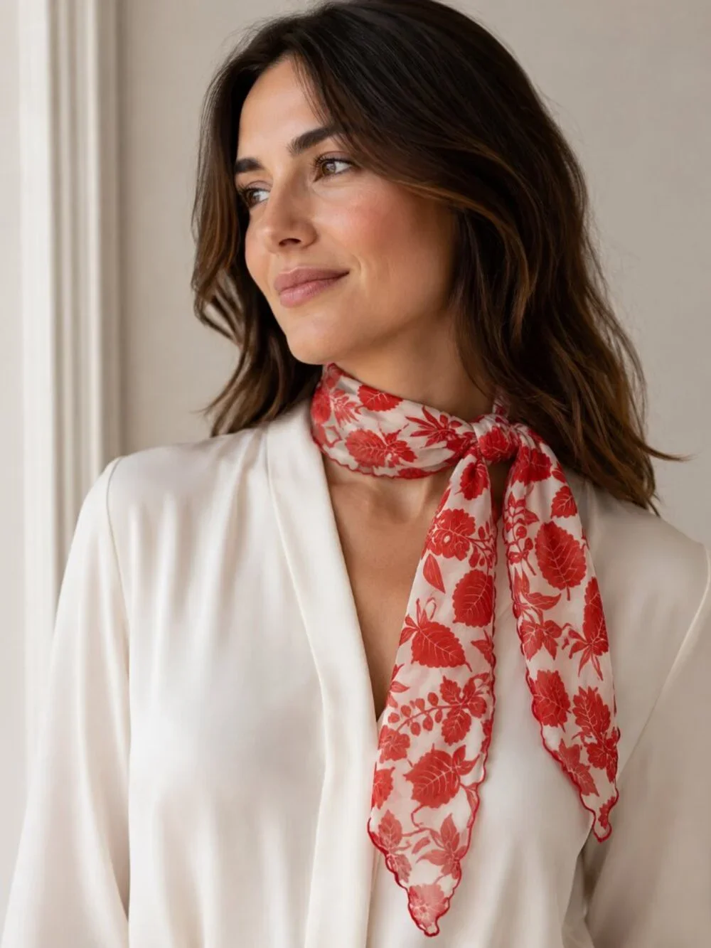 Red & White Vintage Head Wrap Head Neck Scarf 34